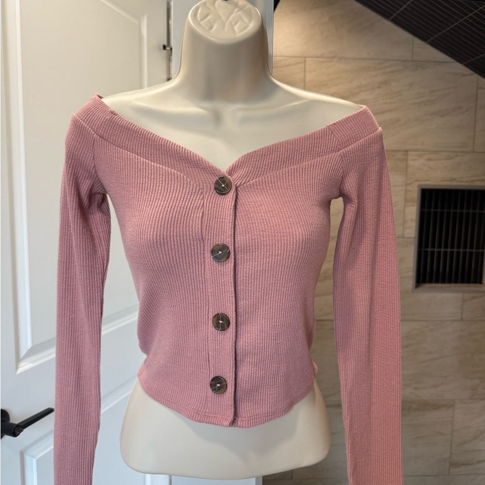 J.O.A. Pink Off-Shoulder Sweater